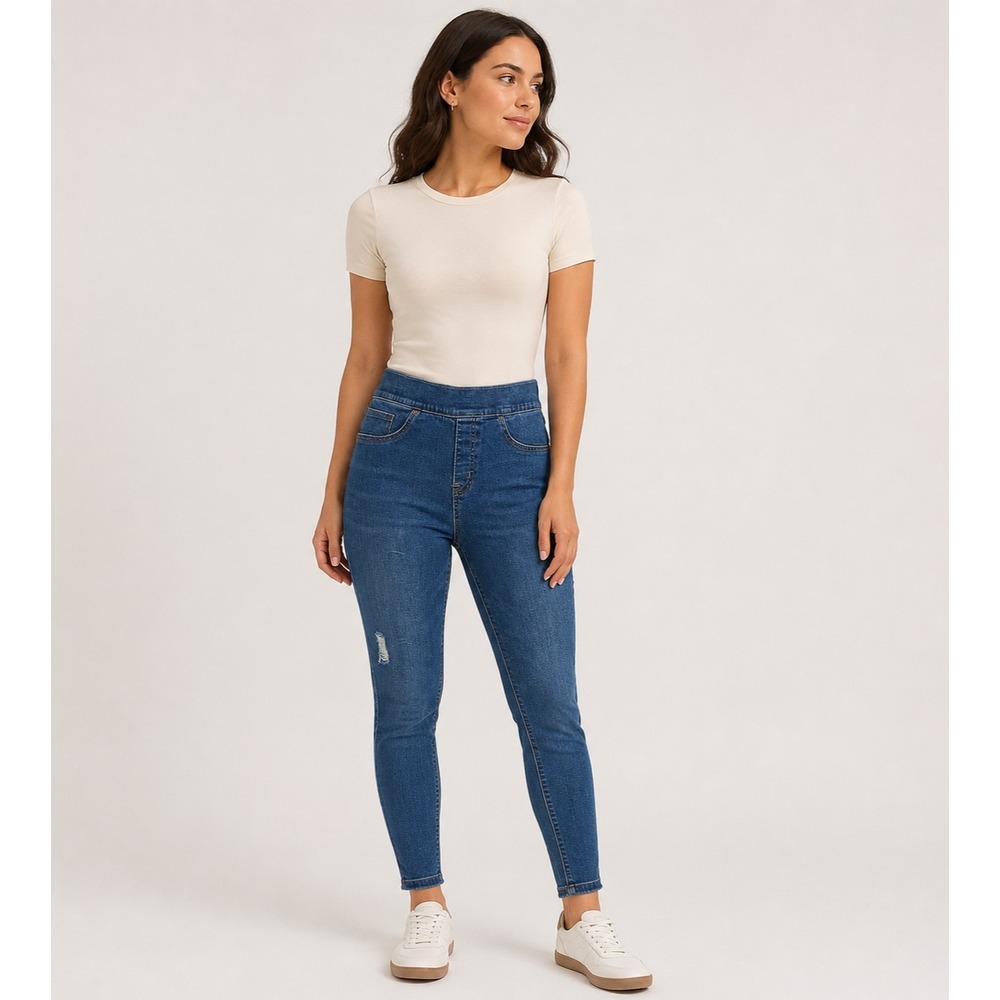 Spanx Pull-on Skinny Jeans Womens Medium Blue‎ Cotton Blend Distressed